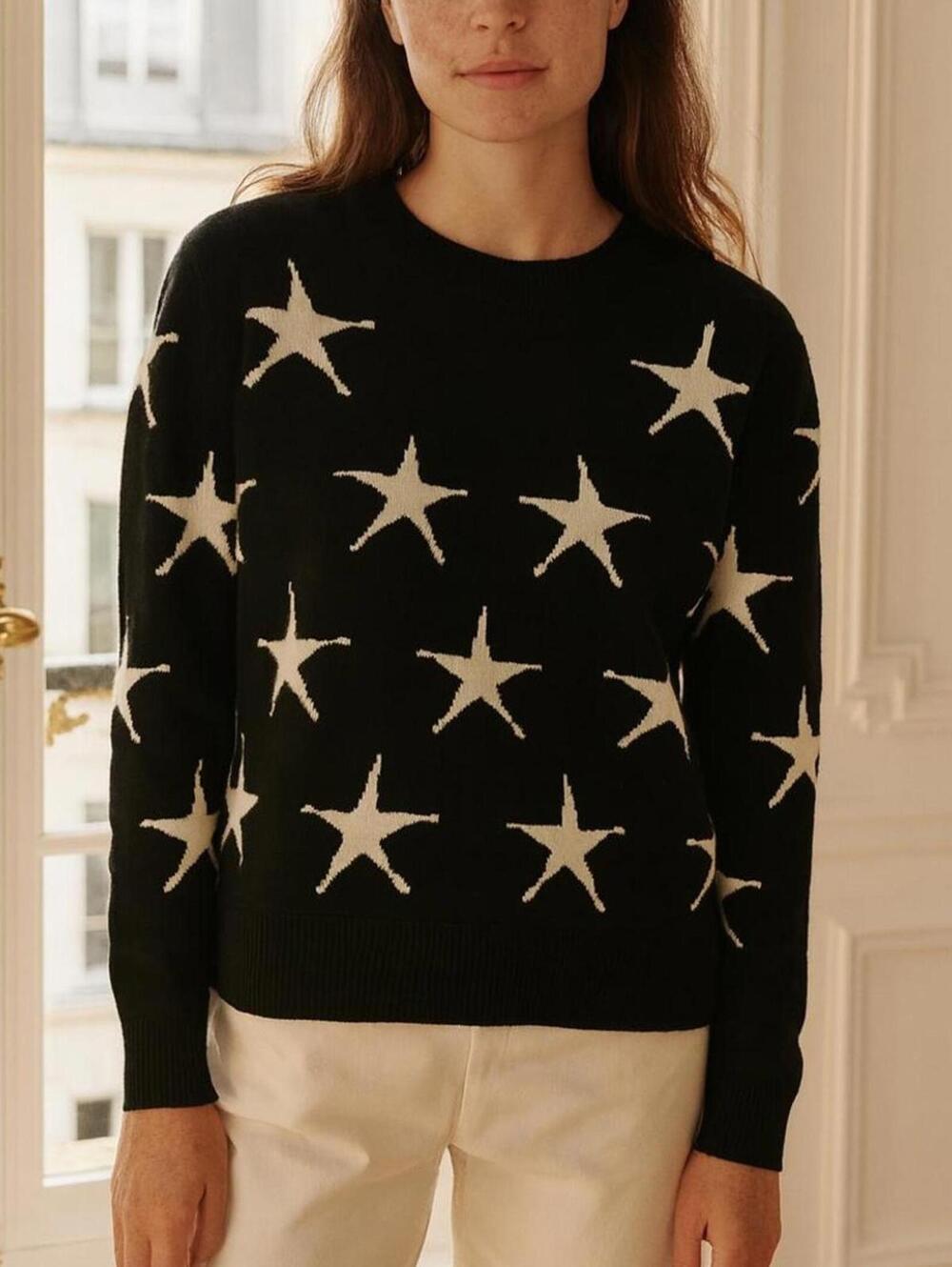 Wool Star Sweater Black White